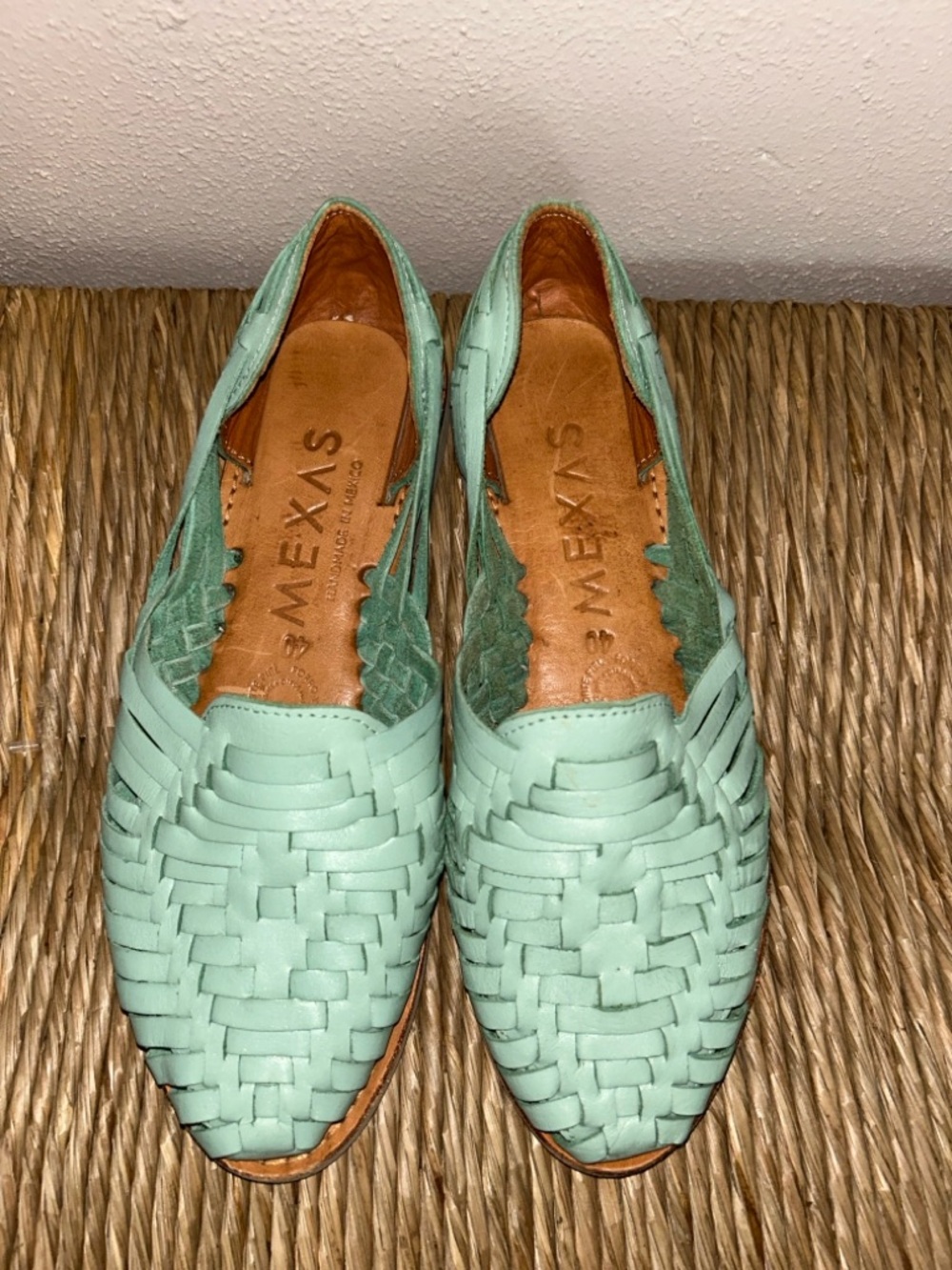 Women’s Mint Green Woven Leather huaraches boho soho